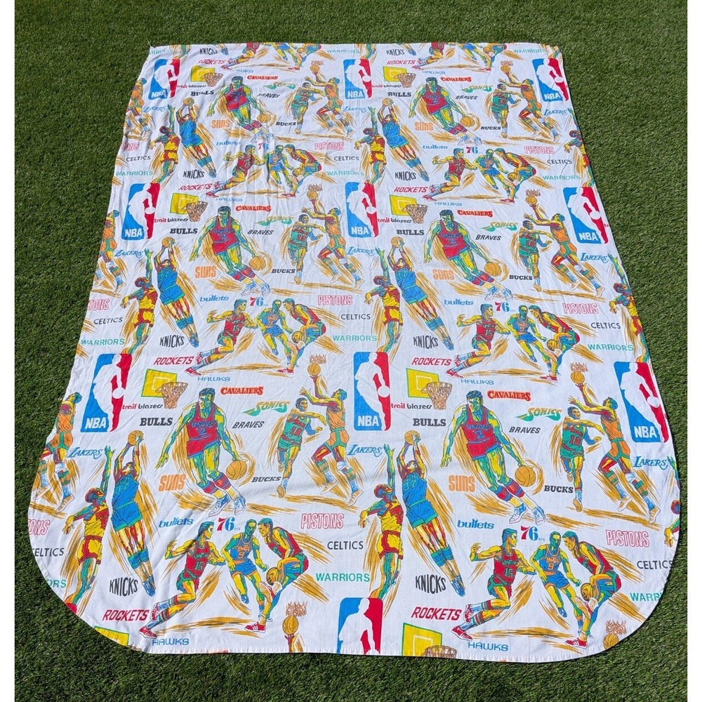 Rare Vintage 1970's NBA‎ Basketball Bedspread Sheet Fabric Approx 70"W X 101"L